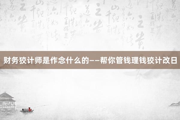 财务狡计师是作念什么的——帮你管钱理钱狡计改日